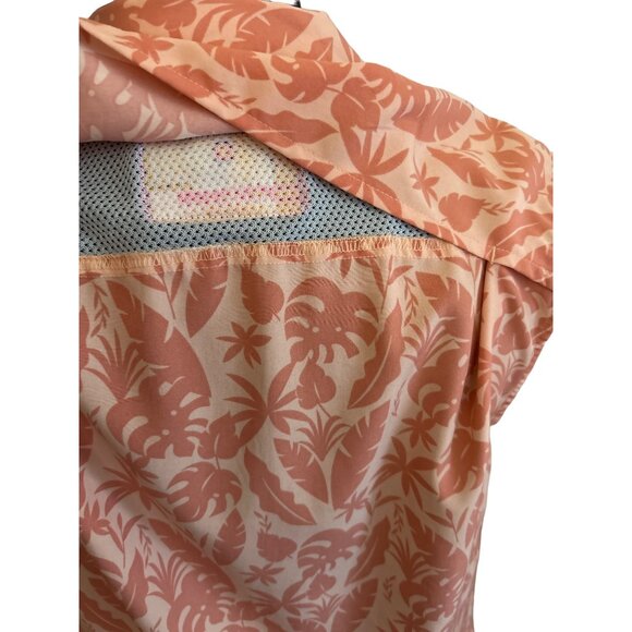 XCaster Outdoor Salmon Leaf Print Sleeveless Snap Front UPF Protection Top, Medi - Picture 4 of 9